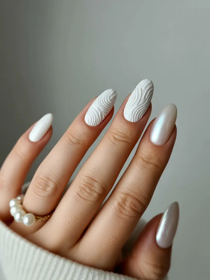 fall wedding nails 2025+Sculpted Whites and Satin Shine