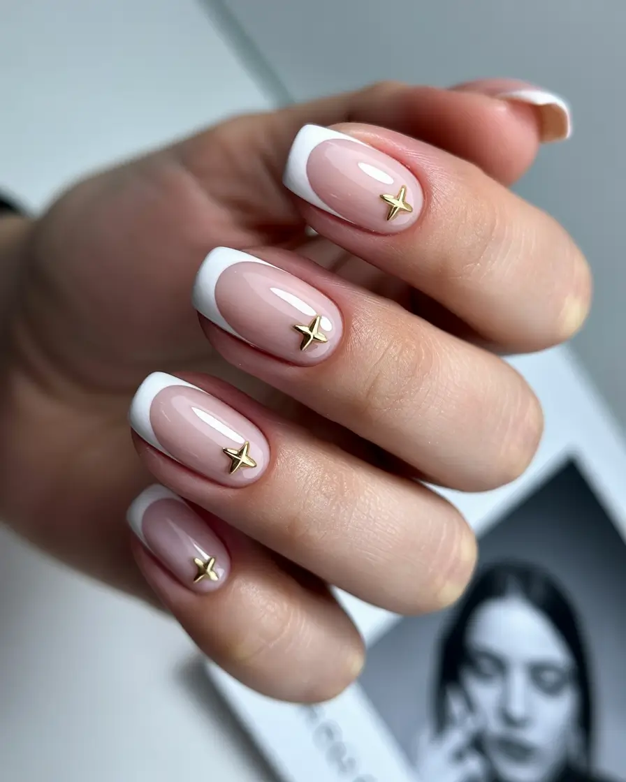 fall wedding nails 2025+Classic French with a Gold Star Twist