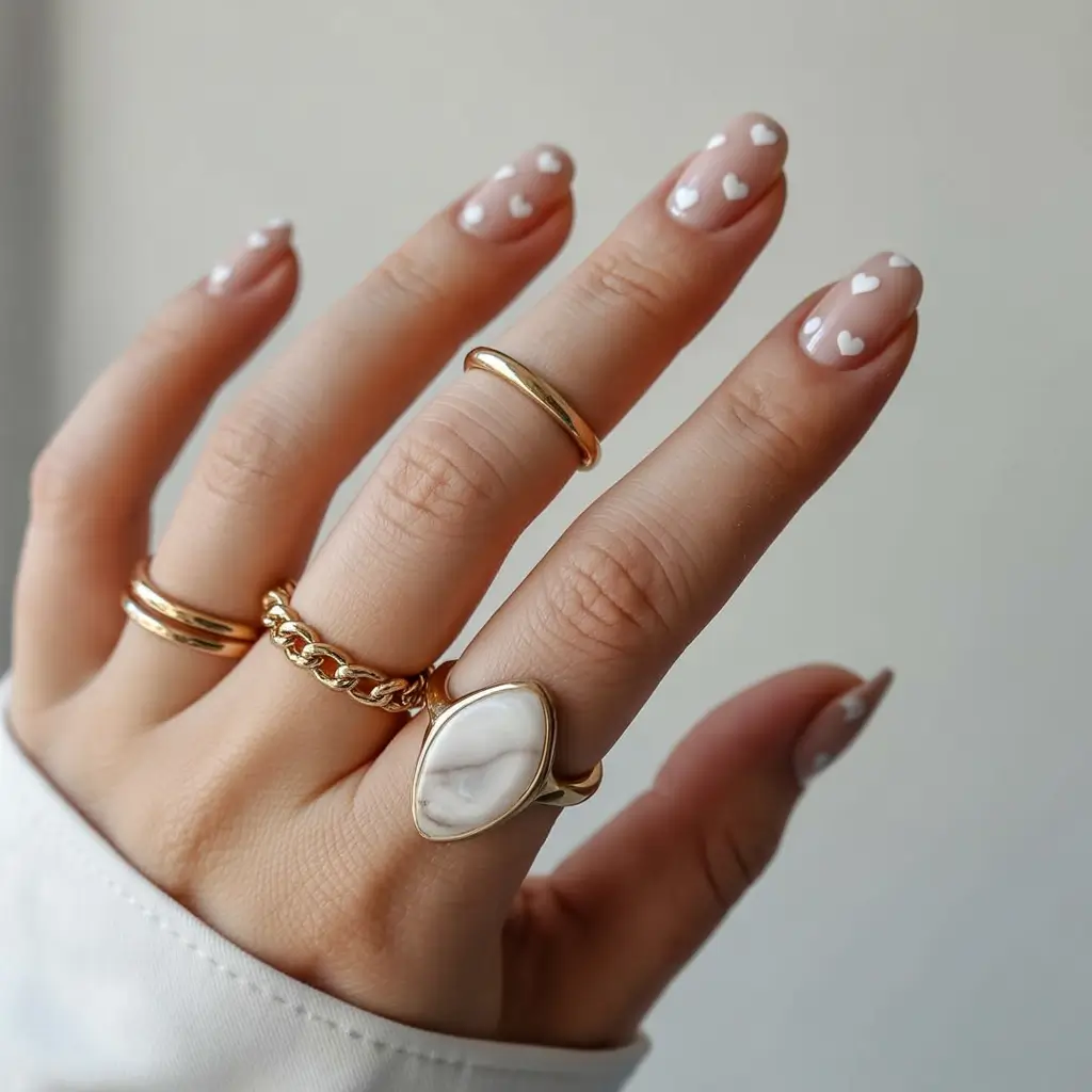 fall wedding nails 2025+Micro Hearts for the Sweetest Bridesmaid