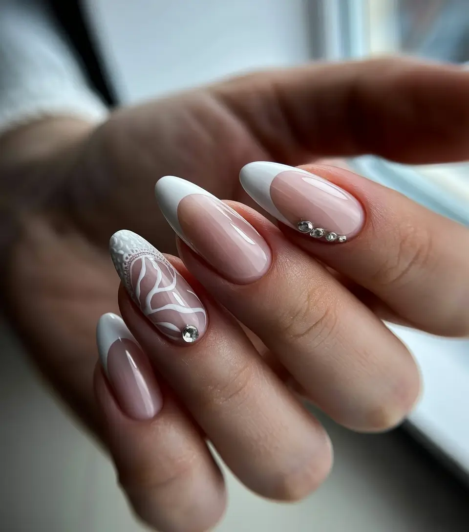 fall wedding nails 2025+Ornate Details With Crystal Accents
