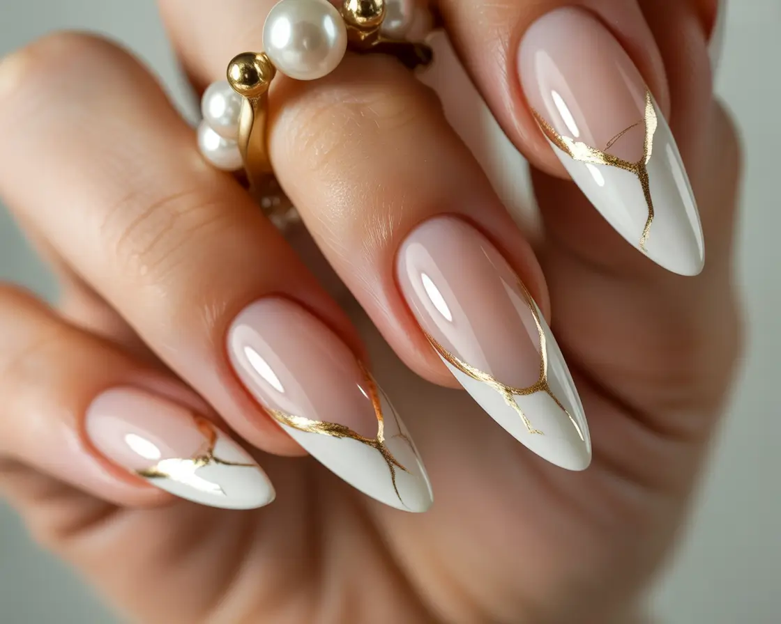 fall wedding nails 2025 Gilded French with Porcelain Edge