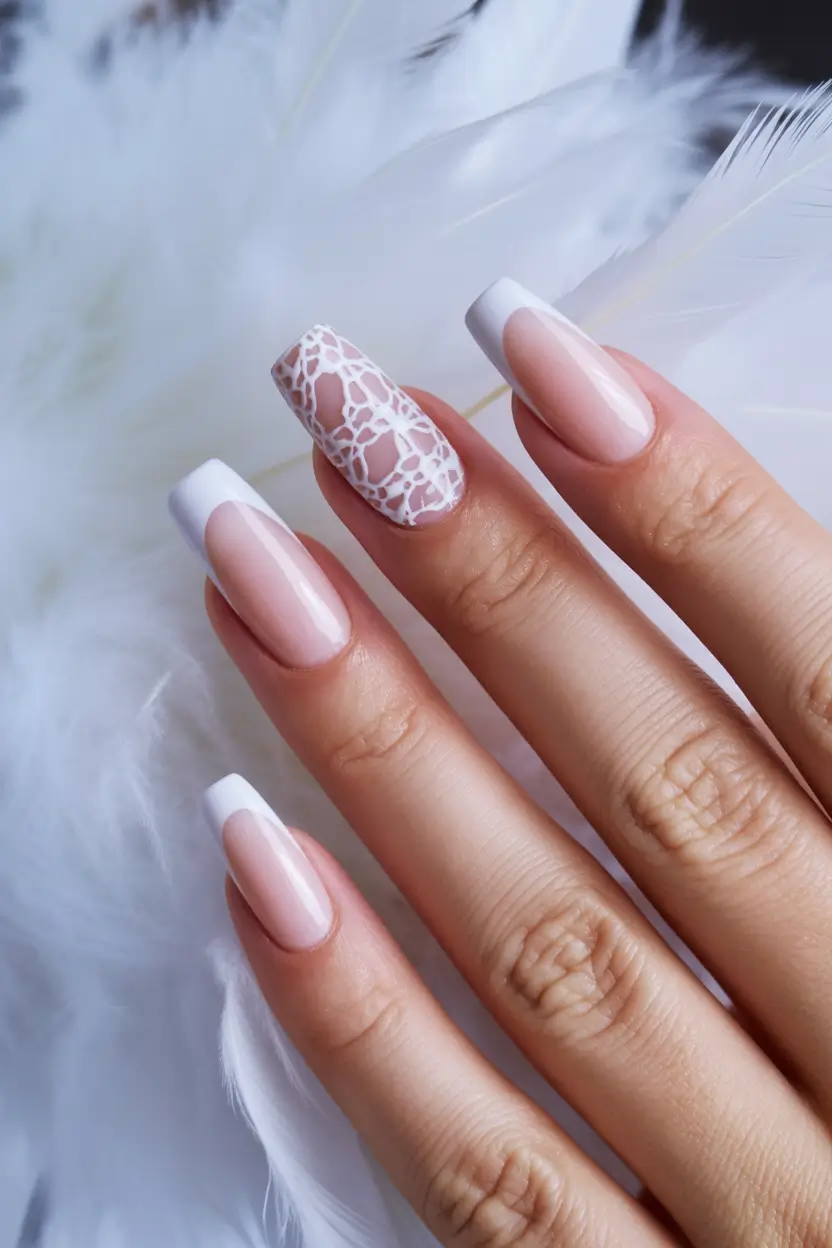fall wedding nails 2025 Lace-Tipped Elegance in French Ivory