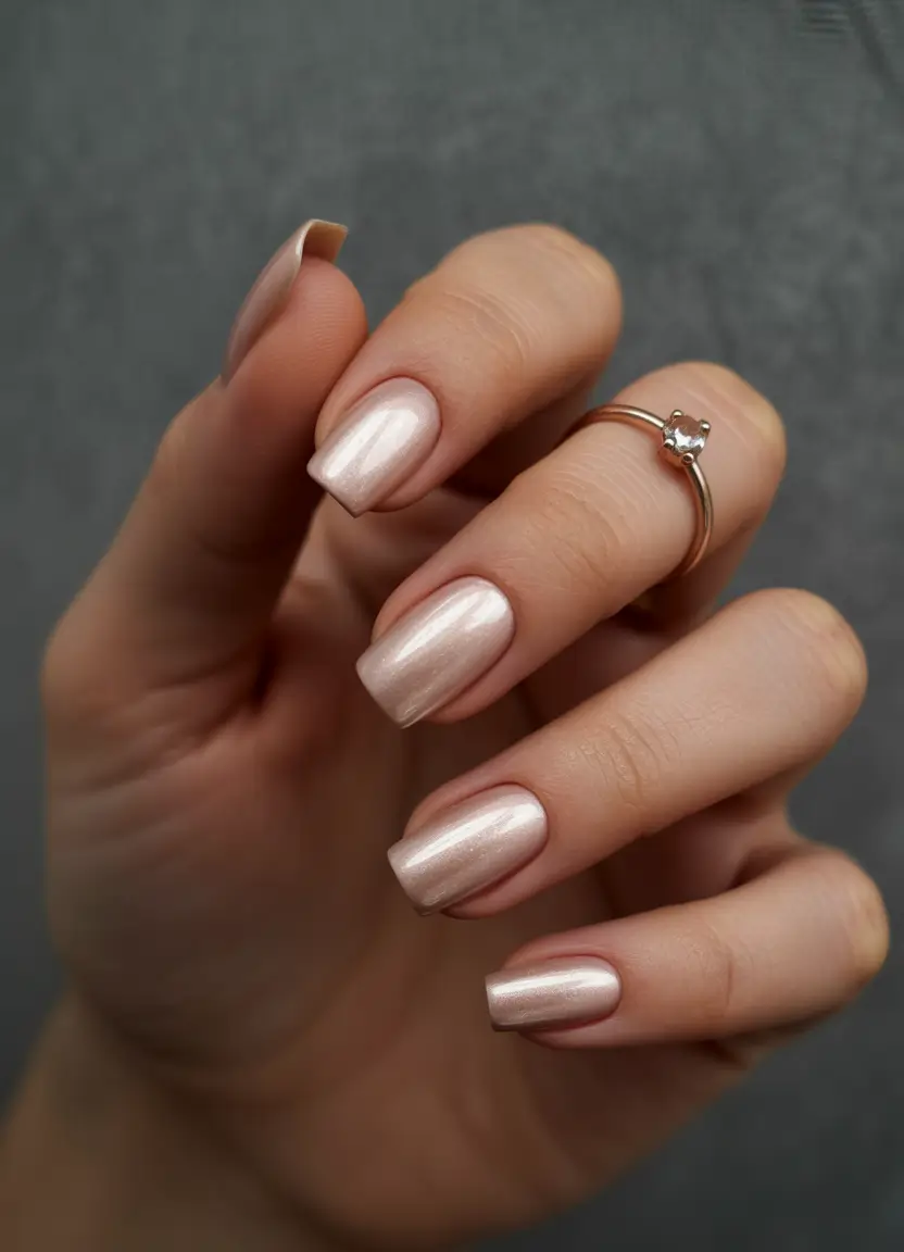 fall wedding nails 2025 Pearl Glow with Square Precision