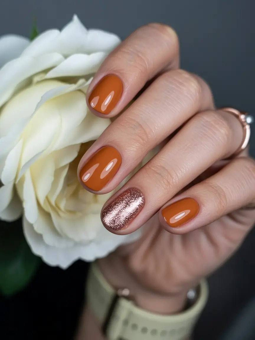 minimalist fall nails 2025 Burnt Caramel with a Hint of Sparkle