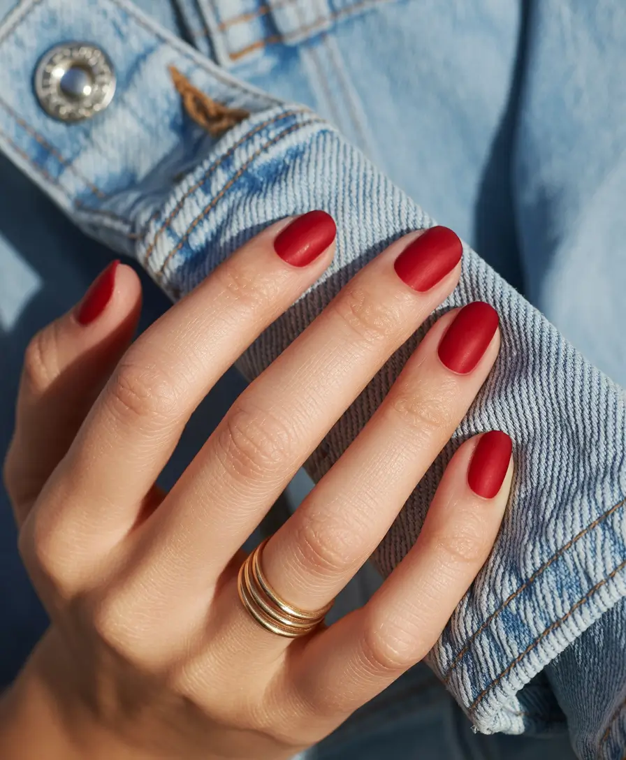 minimalist fall nails 2025 Classic Matte Red