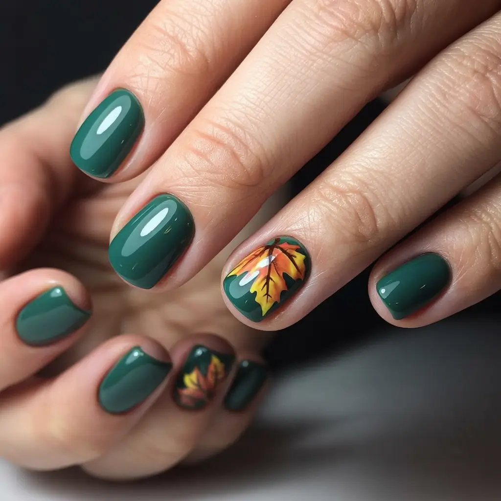 minimalist fall nails 2025 Evergreen Charm with Autumn Accent