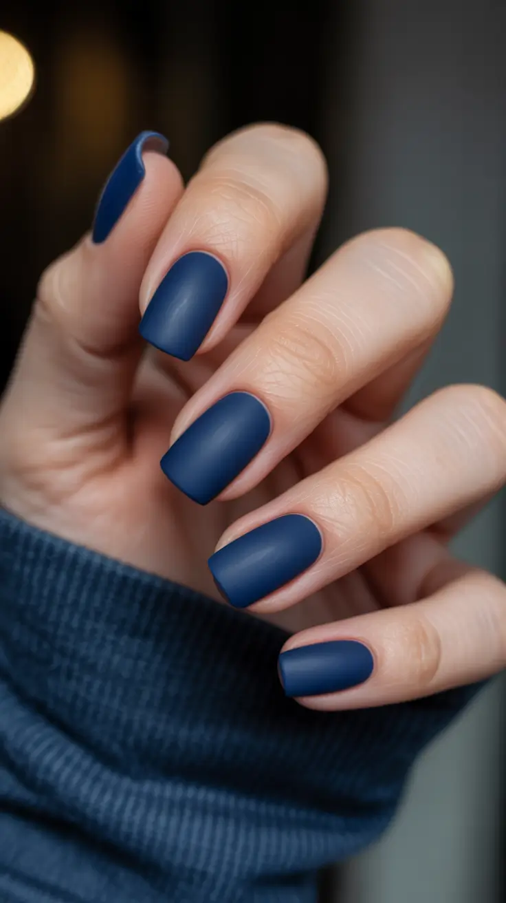 Navy Blue Fall Nail Ideas 2025 Matte Square