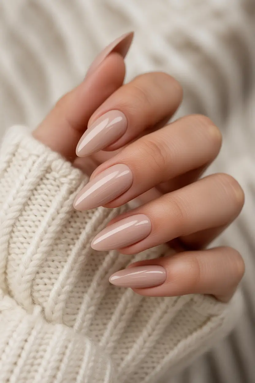 neutral fall nails 2025 Timeless Almond in Nude Beige