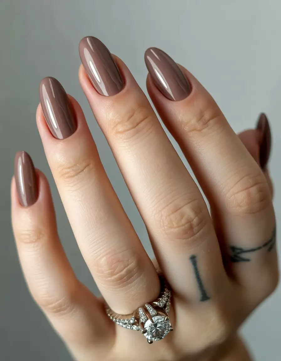neutral fall nails 2025 Mocha Gloss Almond