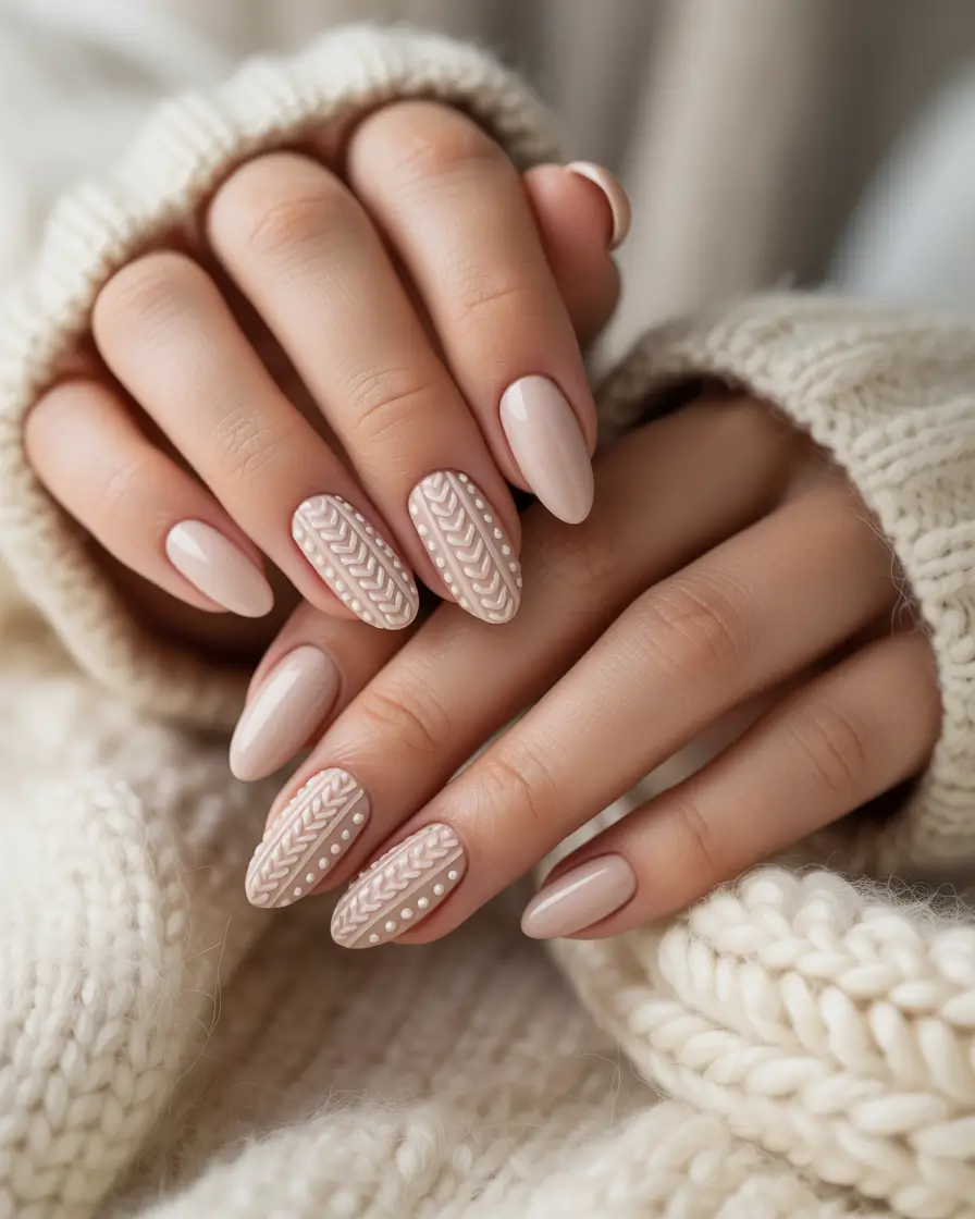 neutral fall nails 2025 Knitted Texture Neutrals