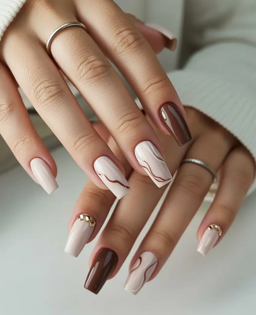 neutral fall nails 2025 Mocha Swirl Elegance