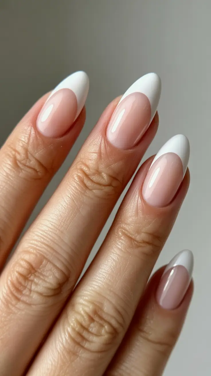 neutral fall nails 2025 Classic Almond French