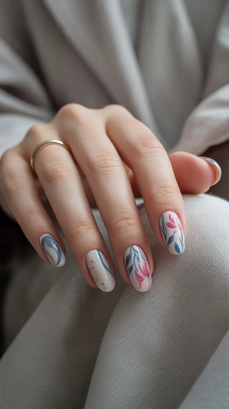 neutral fall nails 2025 Whimsical Floral Strokes