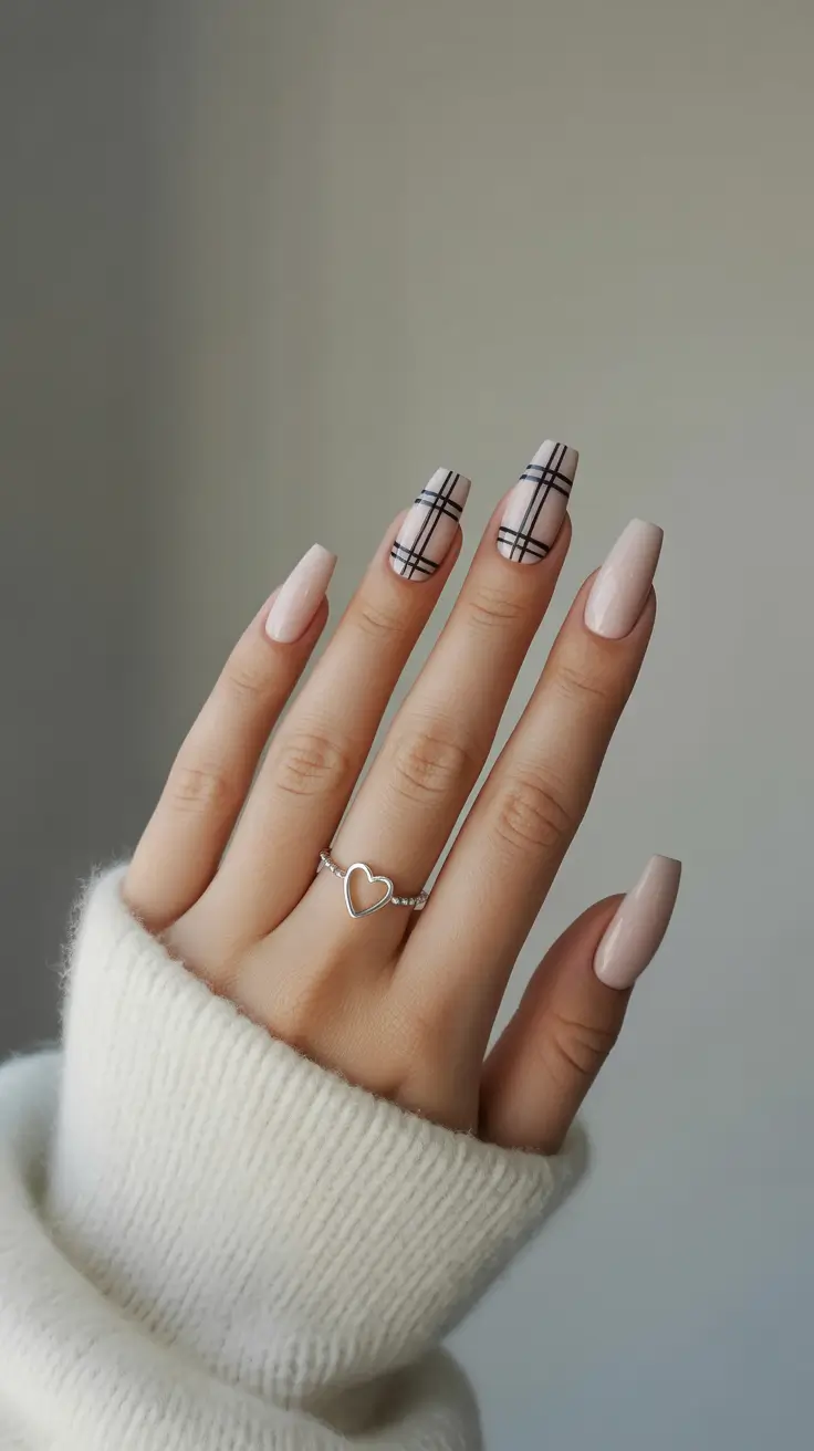 neutral fall nails 2025 Classic Plaid Perfection