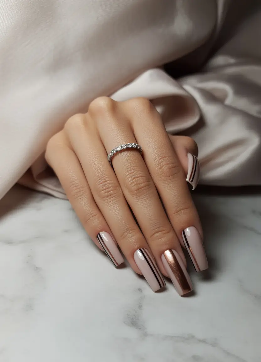 neutral fall nails 2025 Rose Gold Reflections