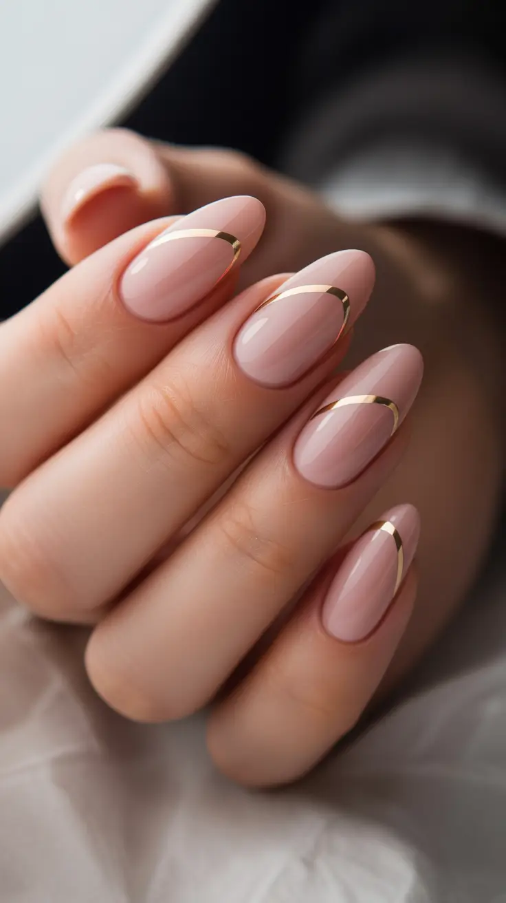 neutral fall nails 2025 Minimalist Gold Accent