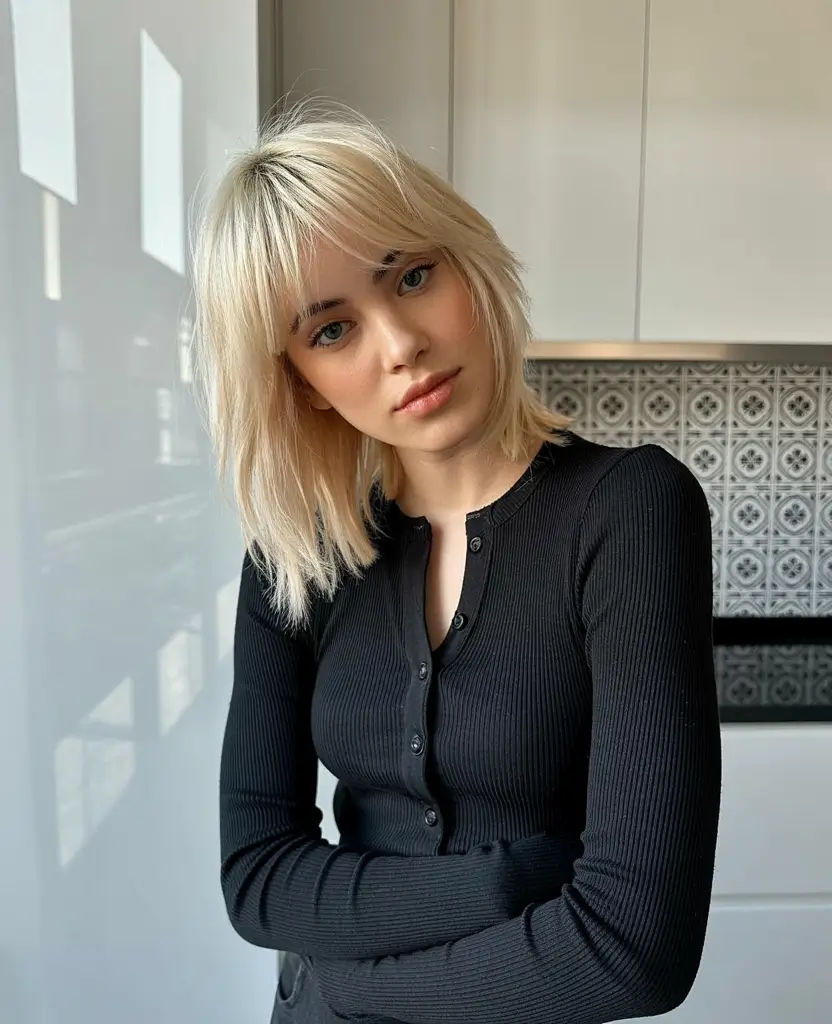 October haicuts 2025 Blunt Shag with Soft Bangs