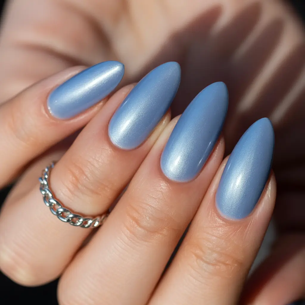 October nails color ideas 2025 Dreamy Sky Blue Shimmer