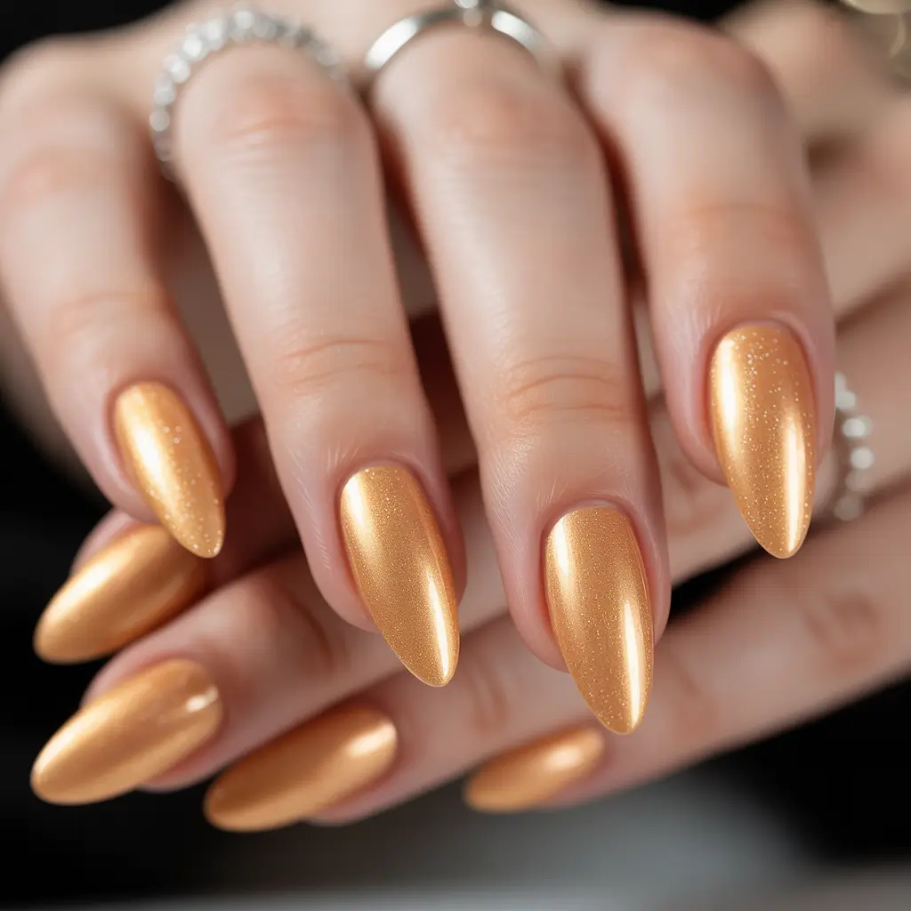 October nails color ideas 2025 Golden Glow