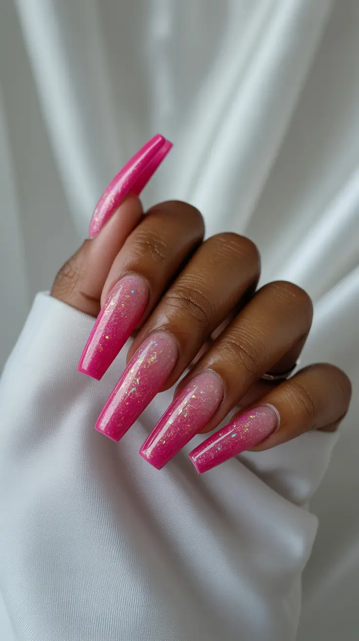 October nails color ideas 2025 Pink Sparkle Ombre