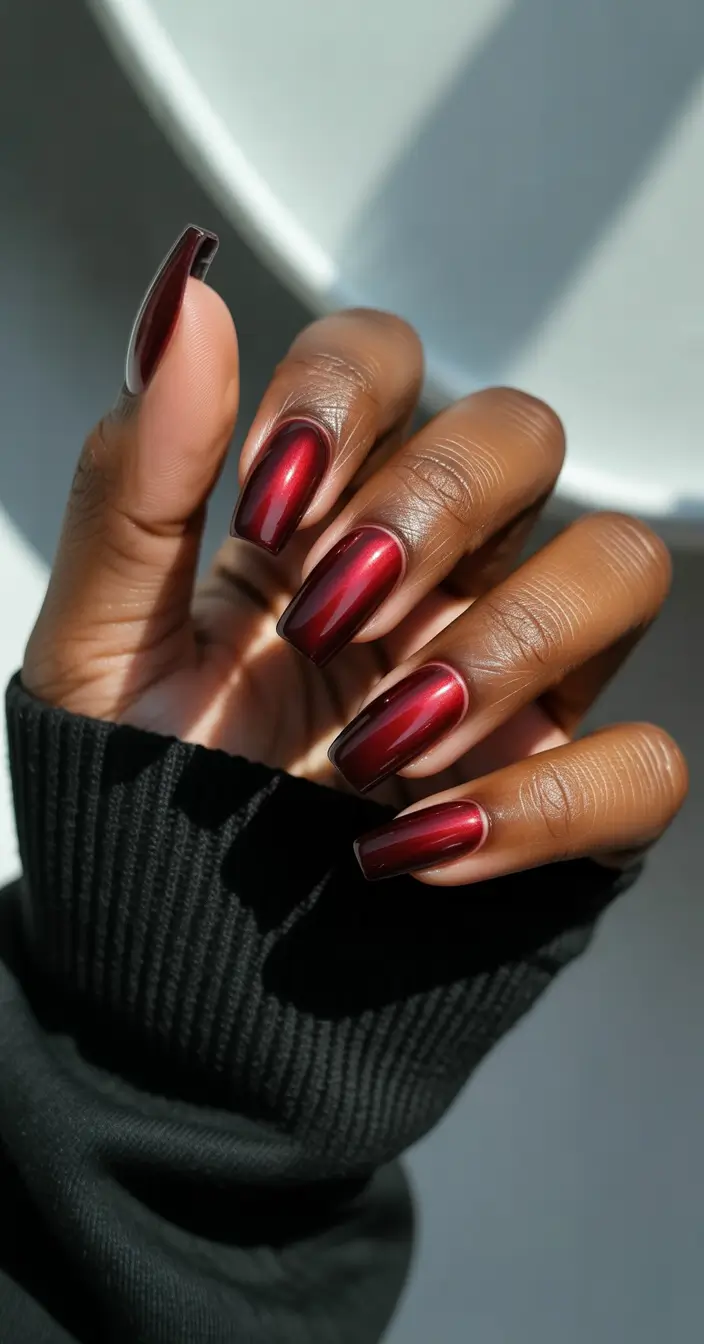 October nails color ideas 2025 Deep Crimson Gloss