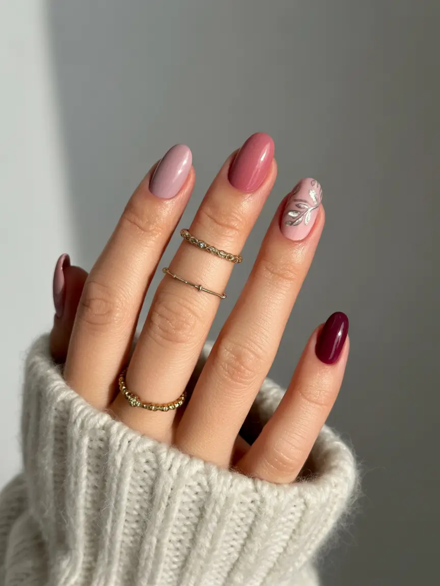 October nails color ideas 2025 Soft Mauve Gradient with Delicate Accents
