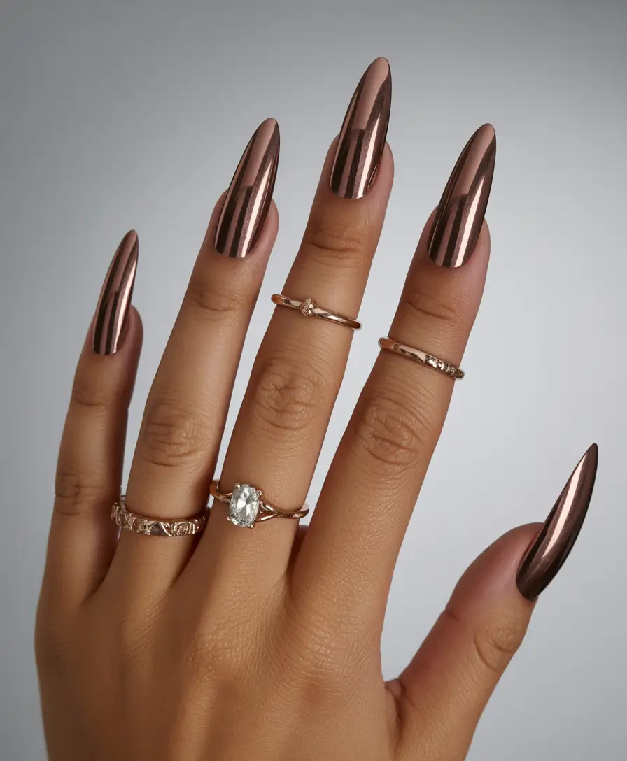 October nails color ideas 2025 Bronze Chrome Drama