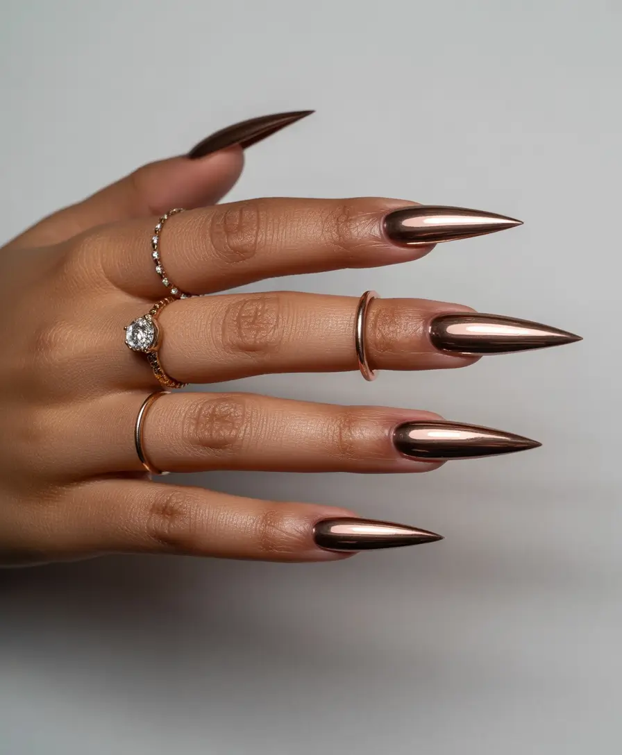 October nails color ideas 2025 Molten Metallic Bronze