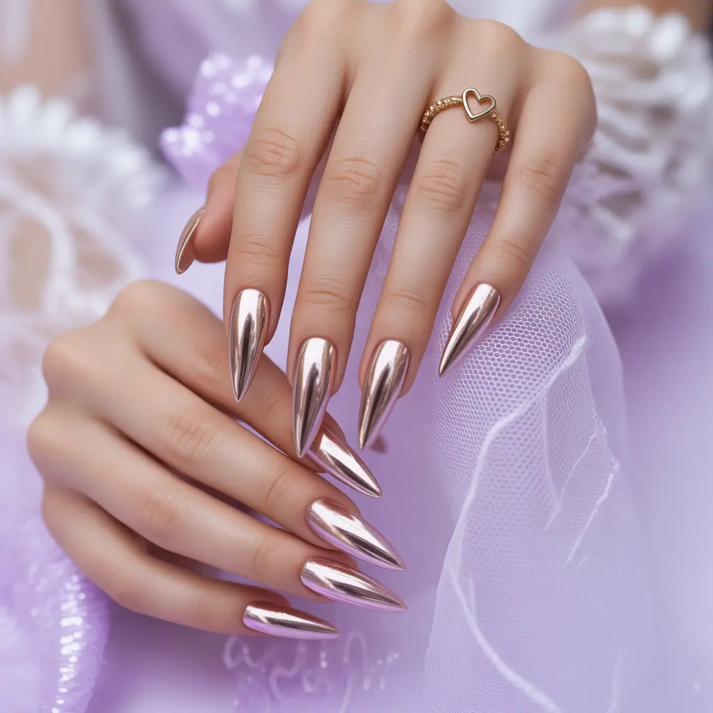 October nails color ideas 2025 Rose Gold Chrome Drama