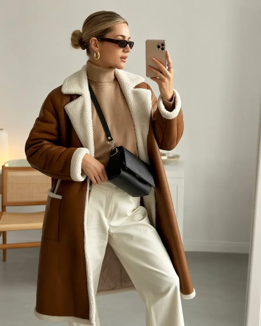 October outfits 2025 Shearling Warmth Meets Urban Cool