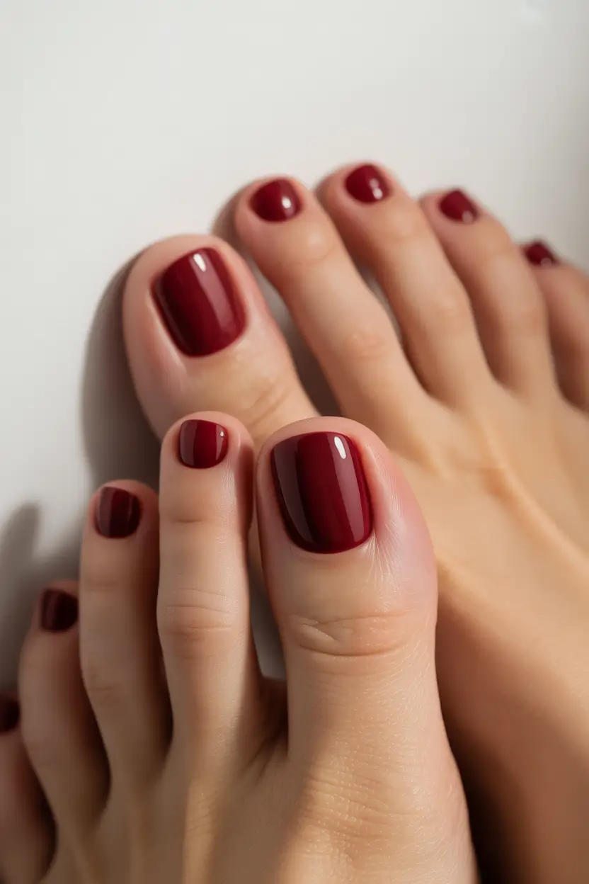 October toe nails ideas 2025 Deep Burgundy Elegance