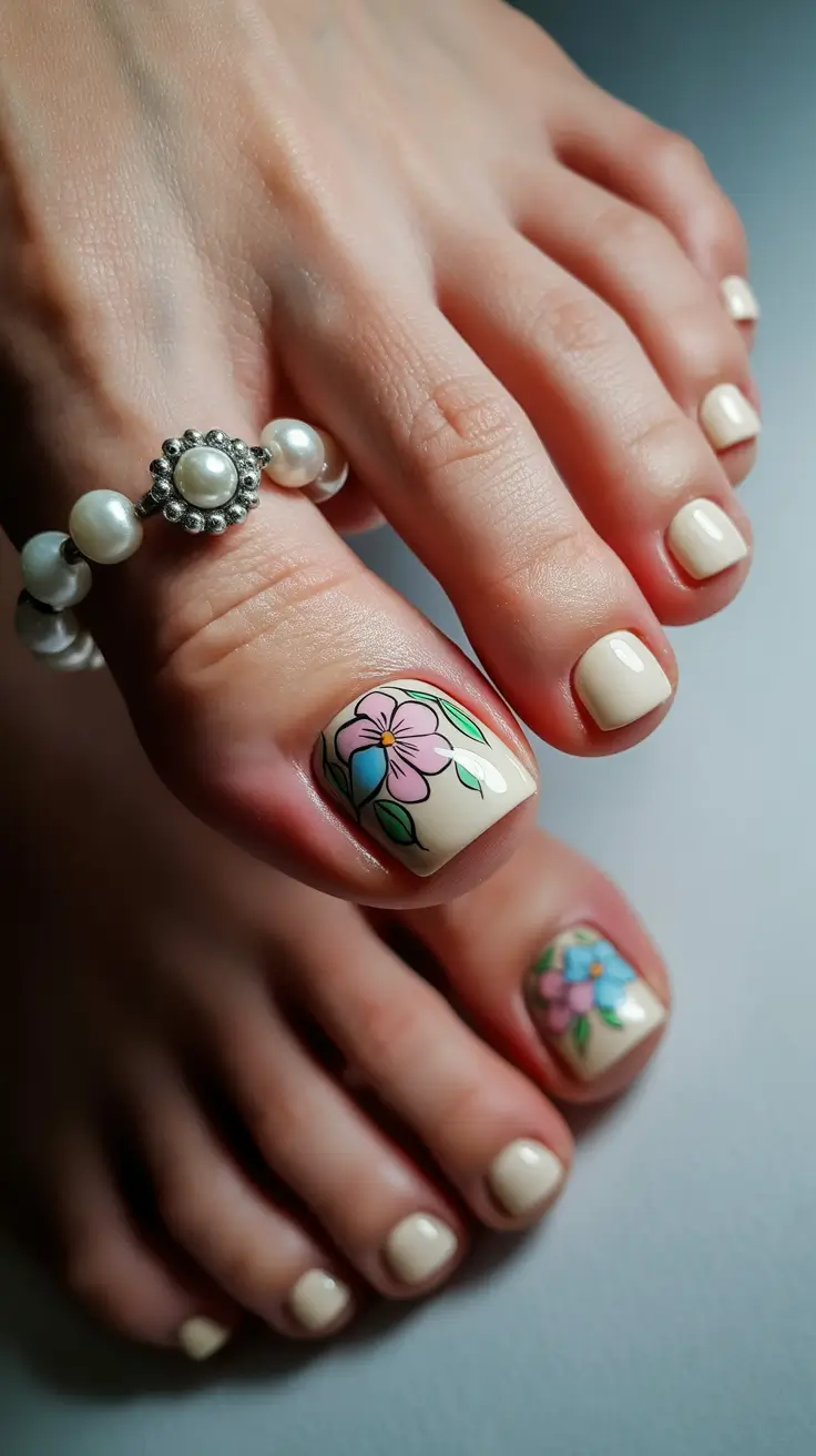 October toe nails ideas 2025 Delicate Pastel Florals