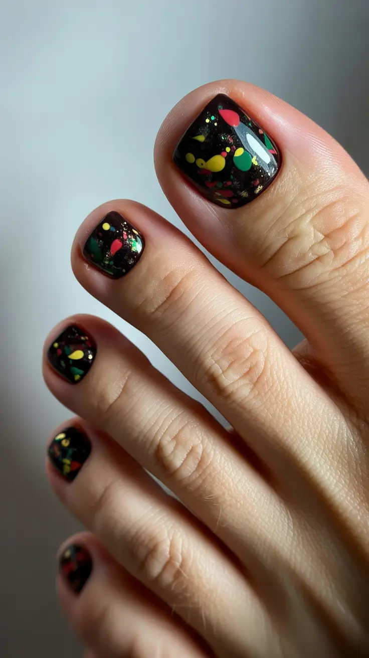 October toe nails ideas 2025 Confetti Sparkle on Dark Base