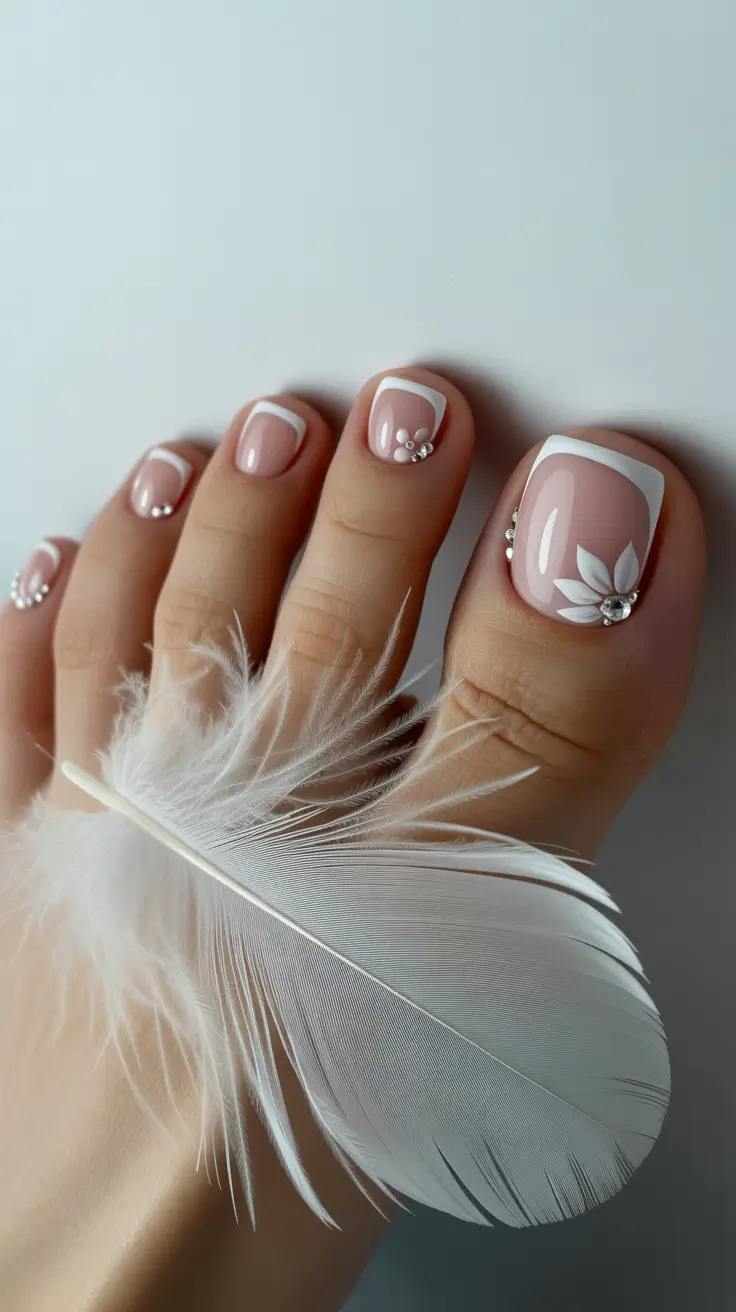 October toe nails ideas 2025 Modern French with Delicate Florals