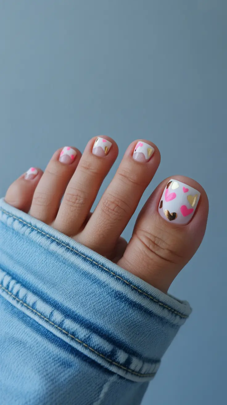 October toe nails ideas 2025 Hearts and Metallic Accents