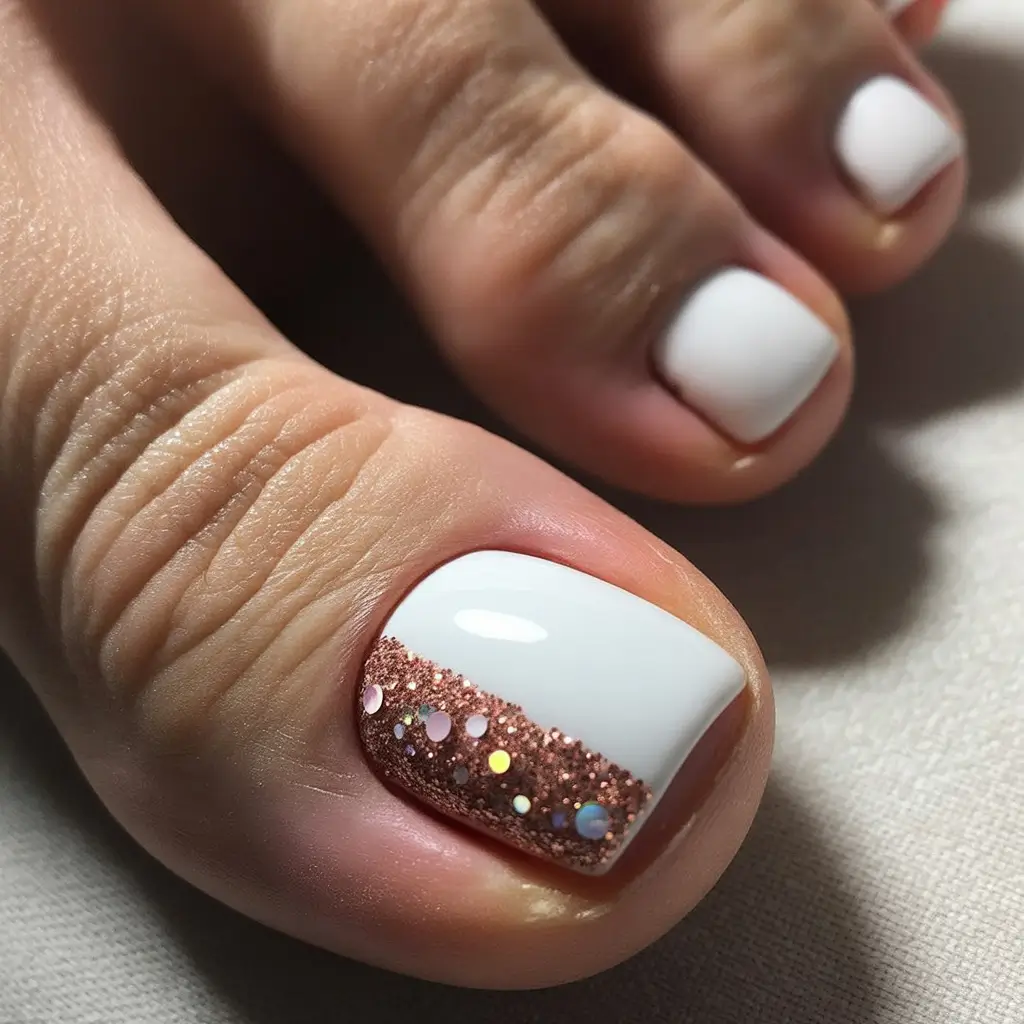 October toe nails ideas 2025 Modern White and Rose Gold Twist