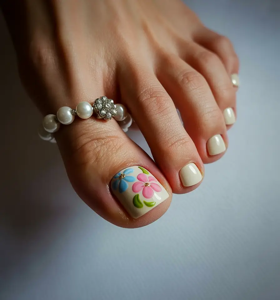 October toe nails ideas 2025 Playful Pastel Blooms