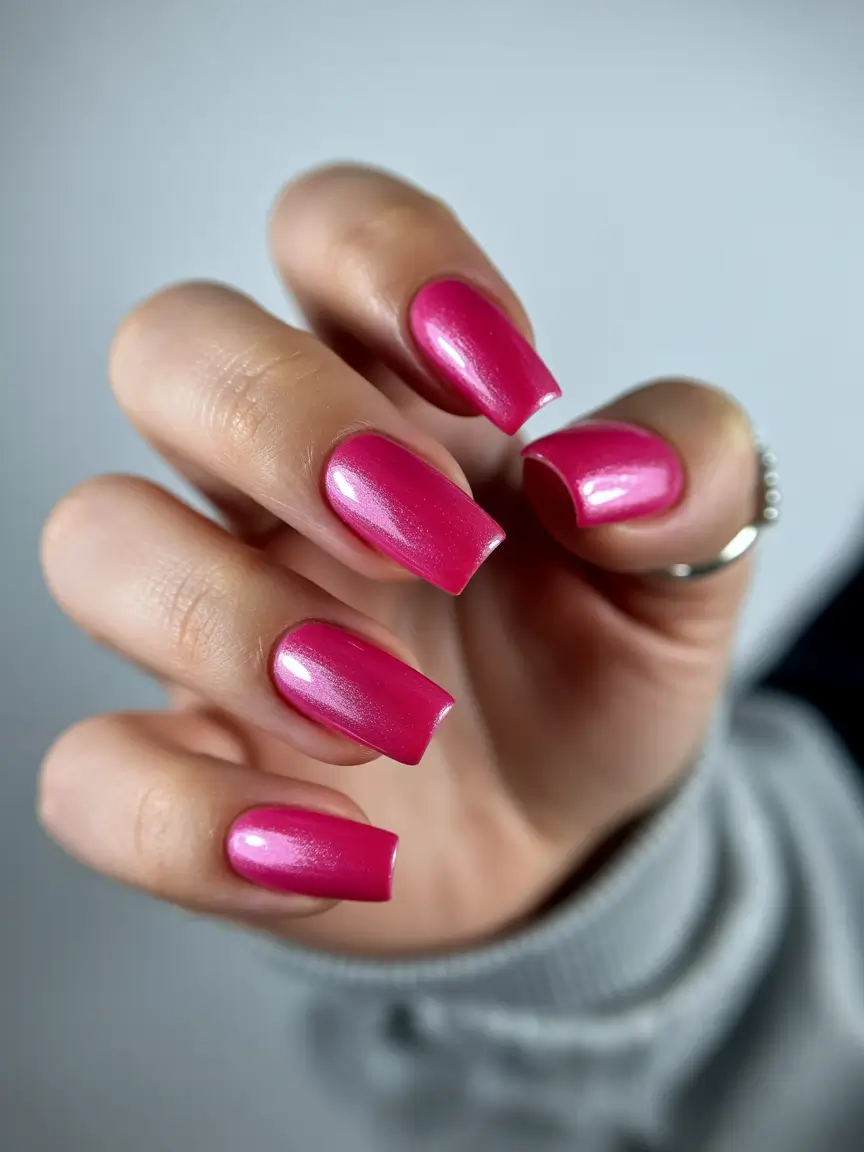pink fall nails 2025 Glossy Hot Pink Confidence