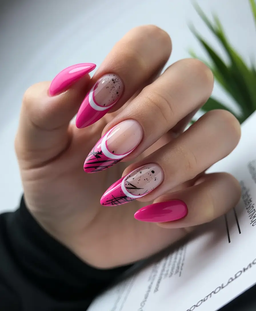 pink fall nails 2025 Geometric Pink Edge