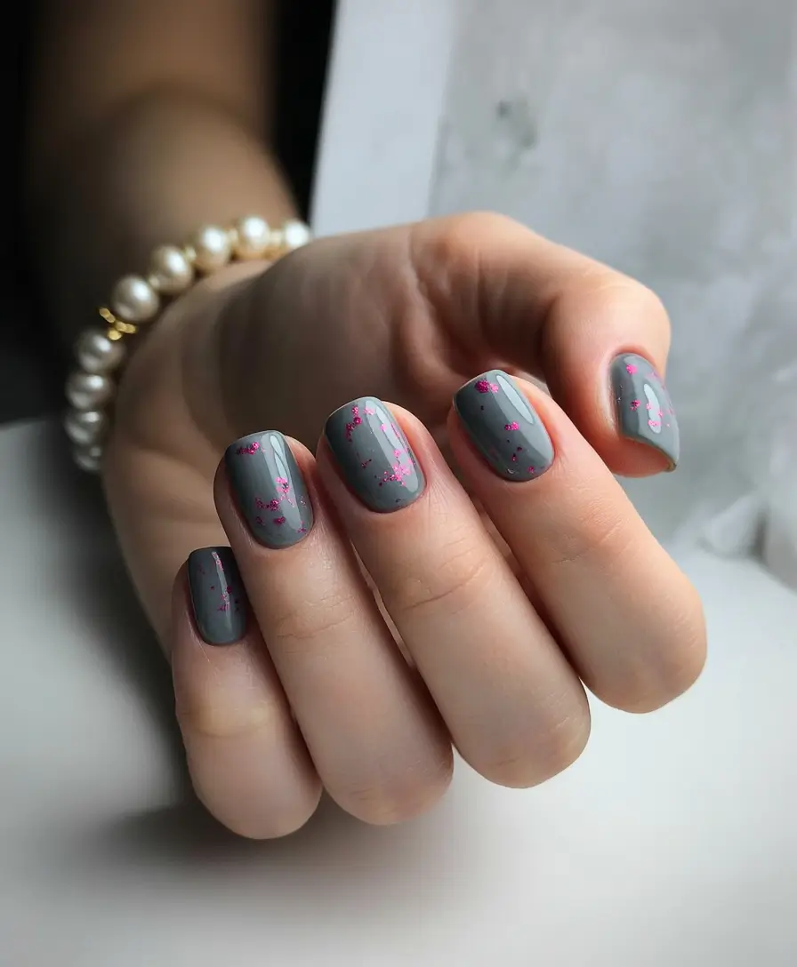 pink fall nails 2025 Gray Canvas With Pink Sparkle