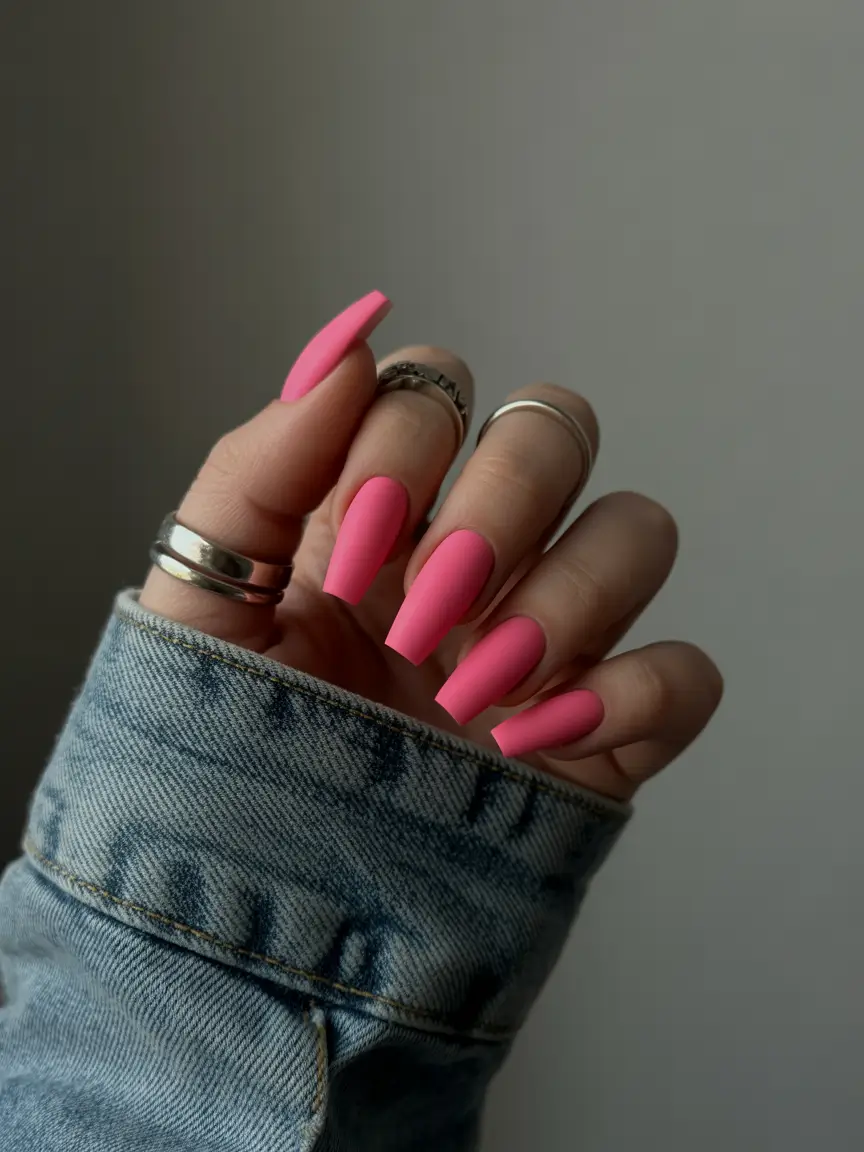 pink fall nails 2025 Matte Hot Pink Statement