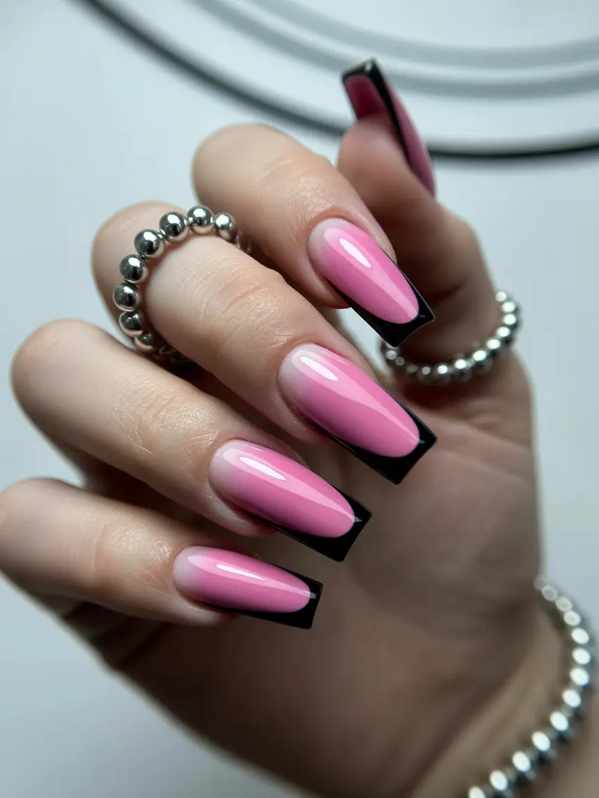 pink fall nails 2025 Pink Ombre French Twist