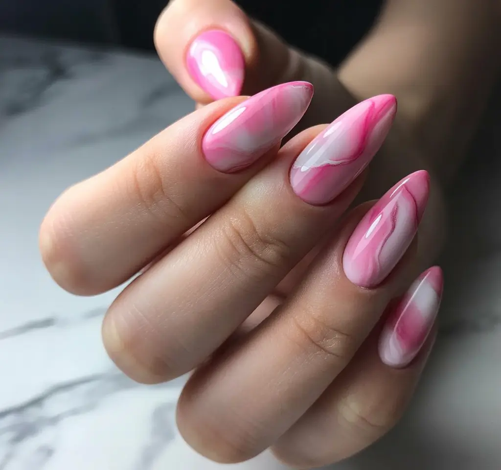 pink fall nails 2025 Soft Marble Pink Swirls