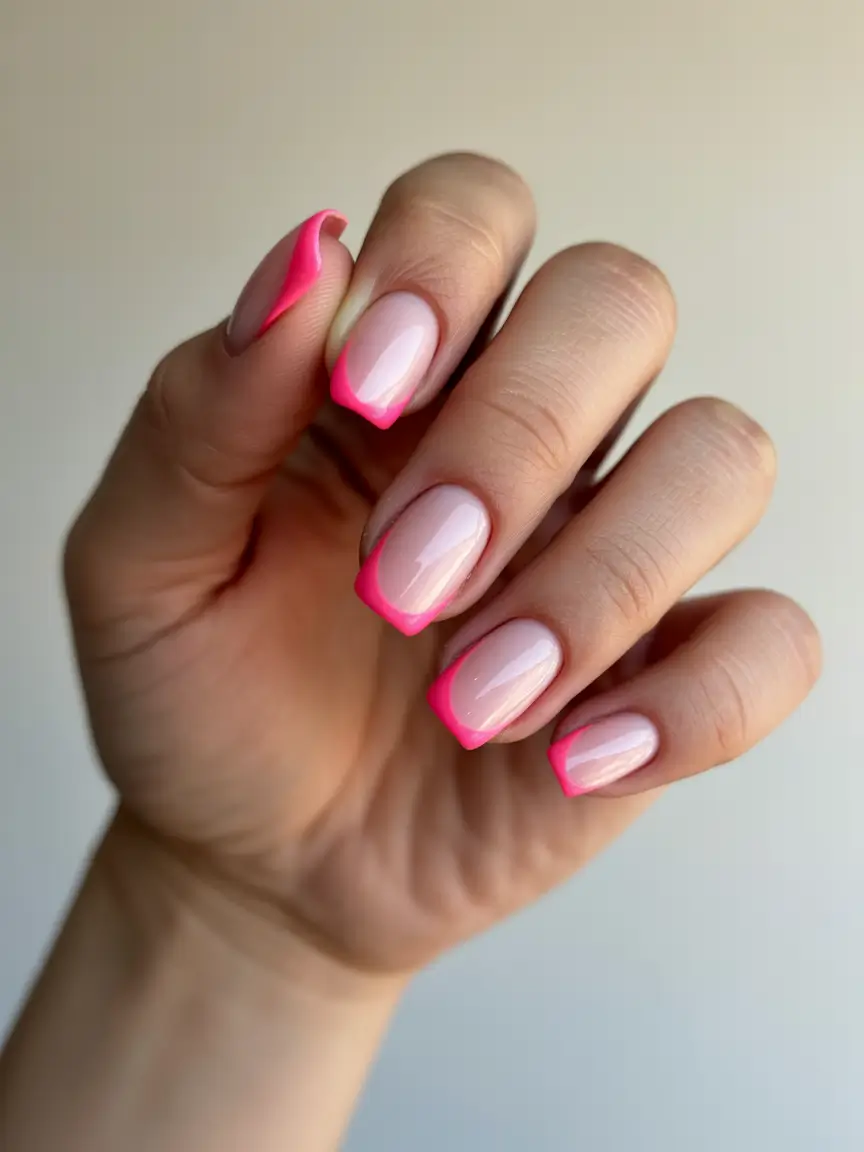 pink fall nails 2025 Modern French With Pink Twist