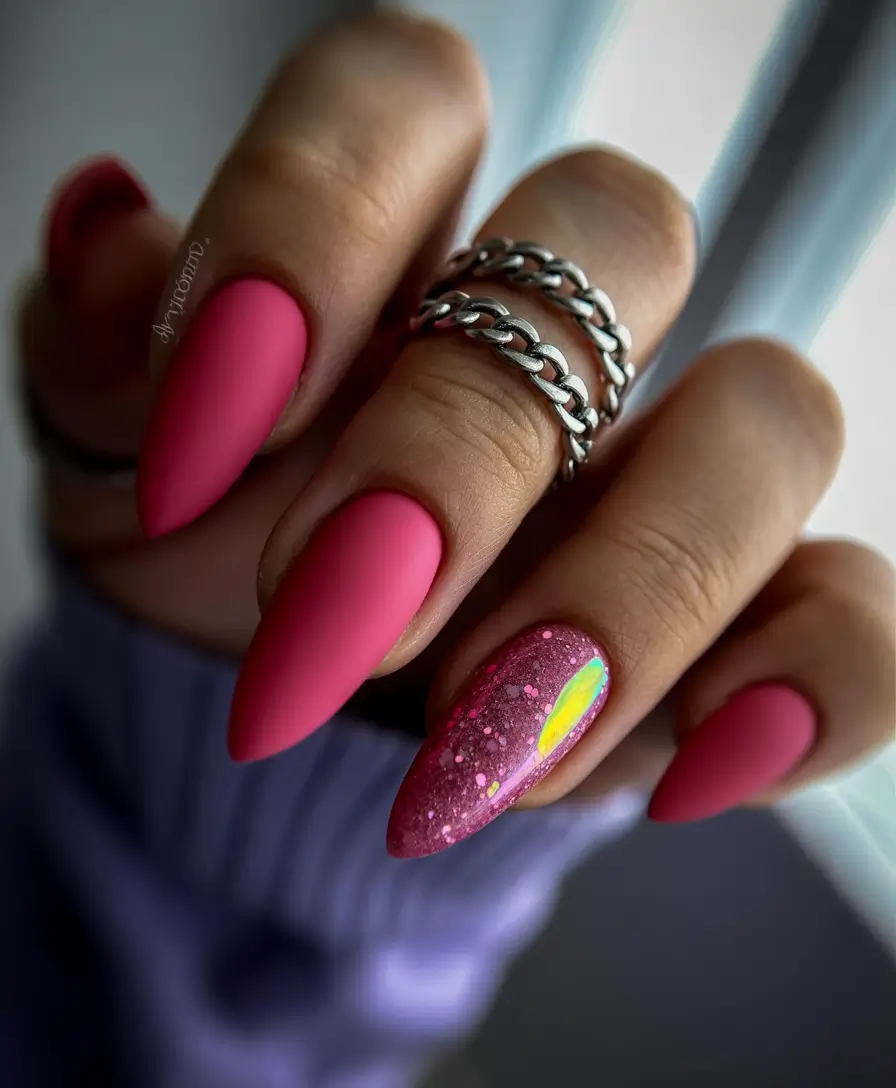 pink fall nails 2025 Matte Pink With a Pop