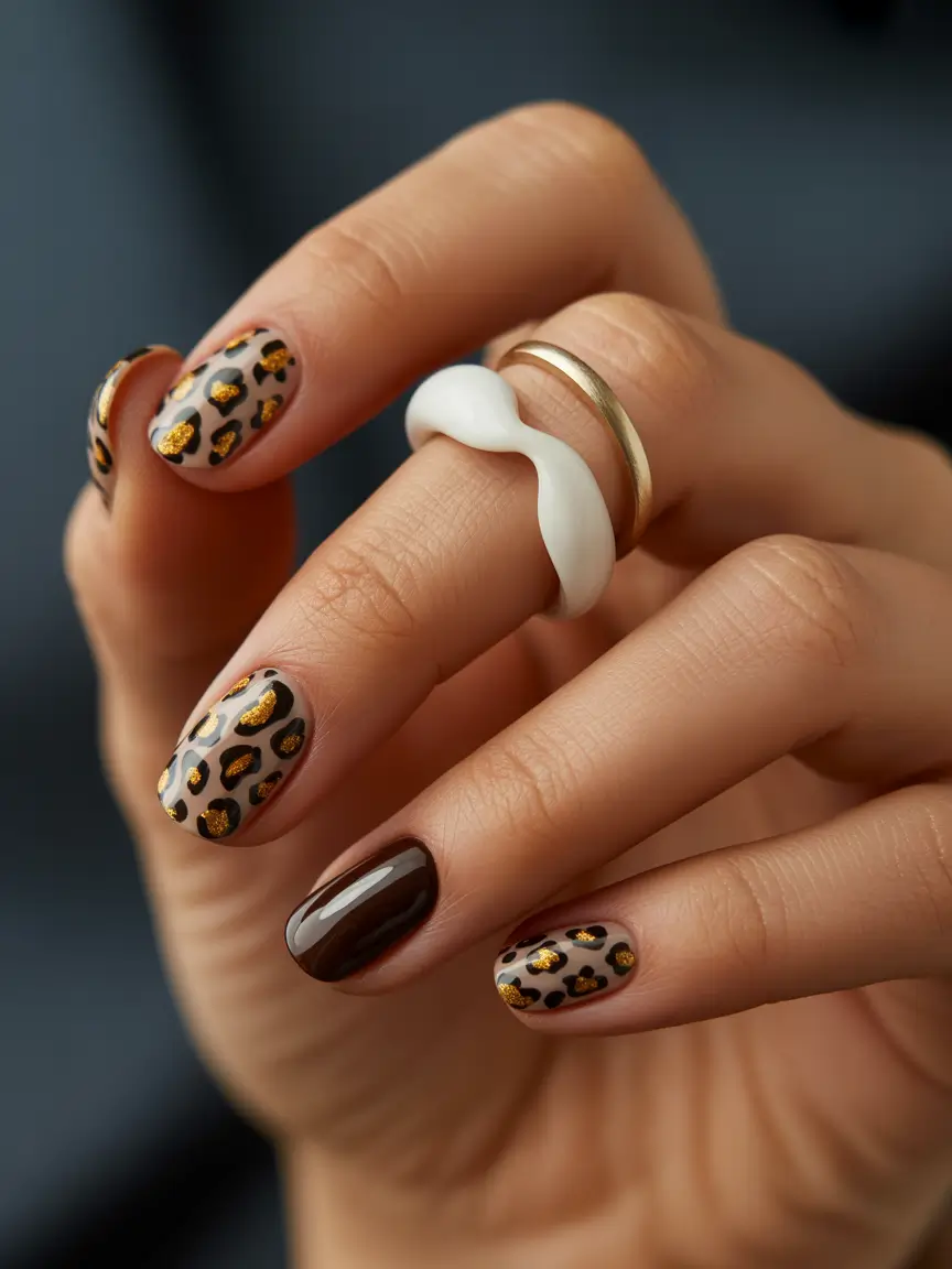 short fall nails Wild and Golden Leopard Charm