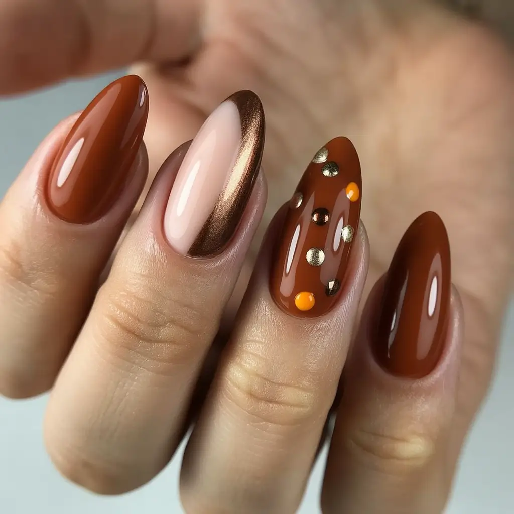 simple fall nails Spiced Copper with Stud Accents