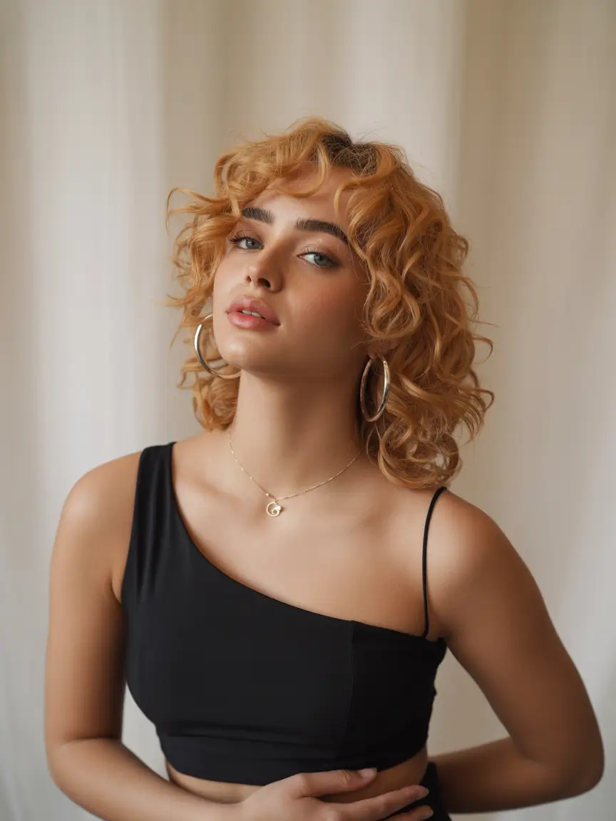 Warm fall hair color 2025 Golden Curls with Autumn Glow