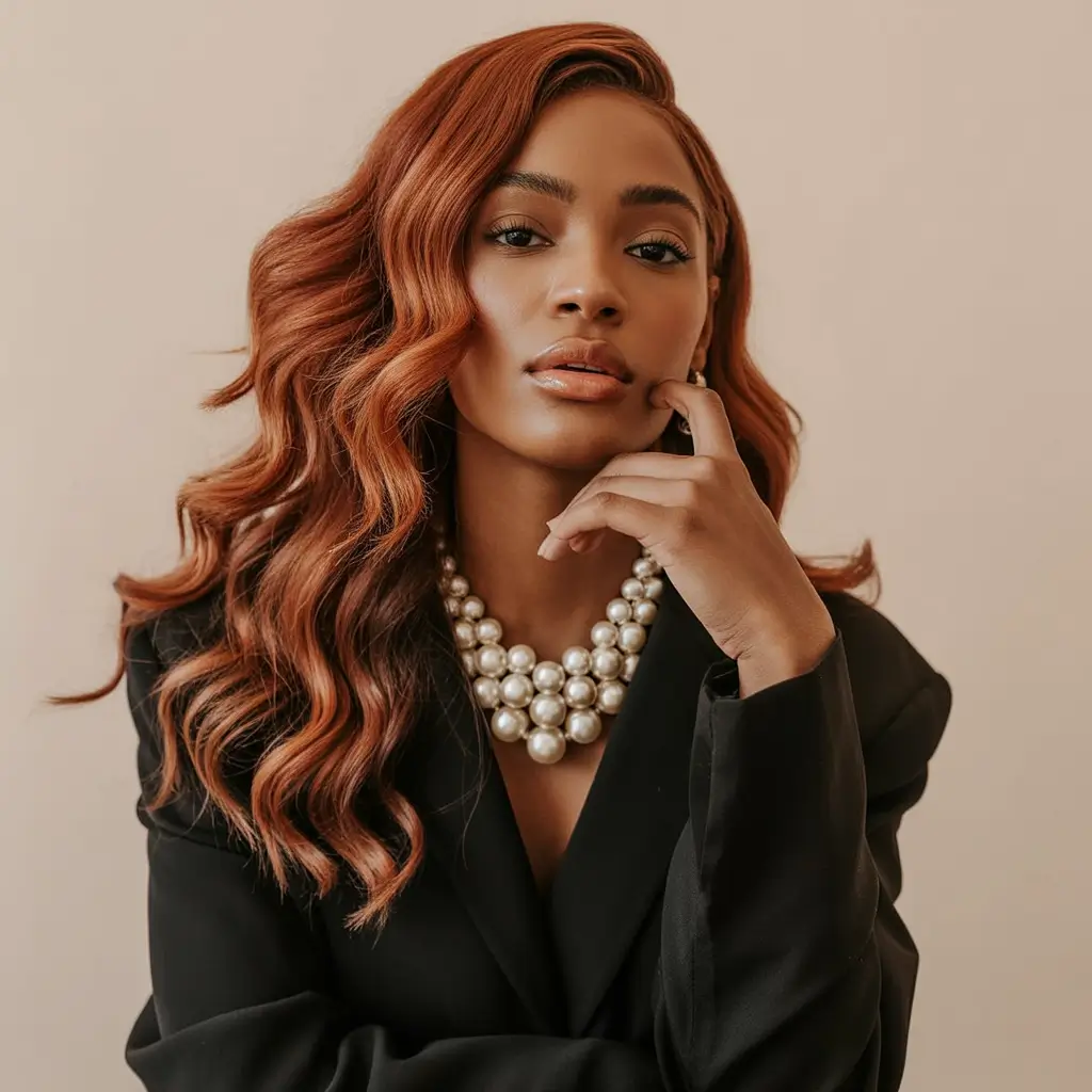 Warm fall hair color 2025 Polished Auburn Waves