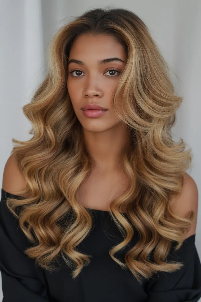 Warm fall hair color 2025 Golden Caramel Waves